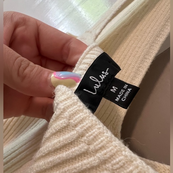 Lulus size Medium Two Piece Ivory Ribbed Sweater Midi Dress - Picture 4 of 7